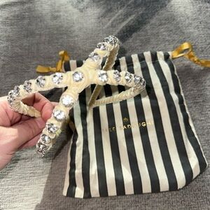 Lele Sadoughi Ivory Crystal Velvet Crossover Headband
